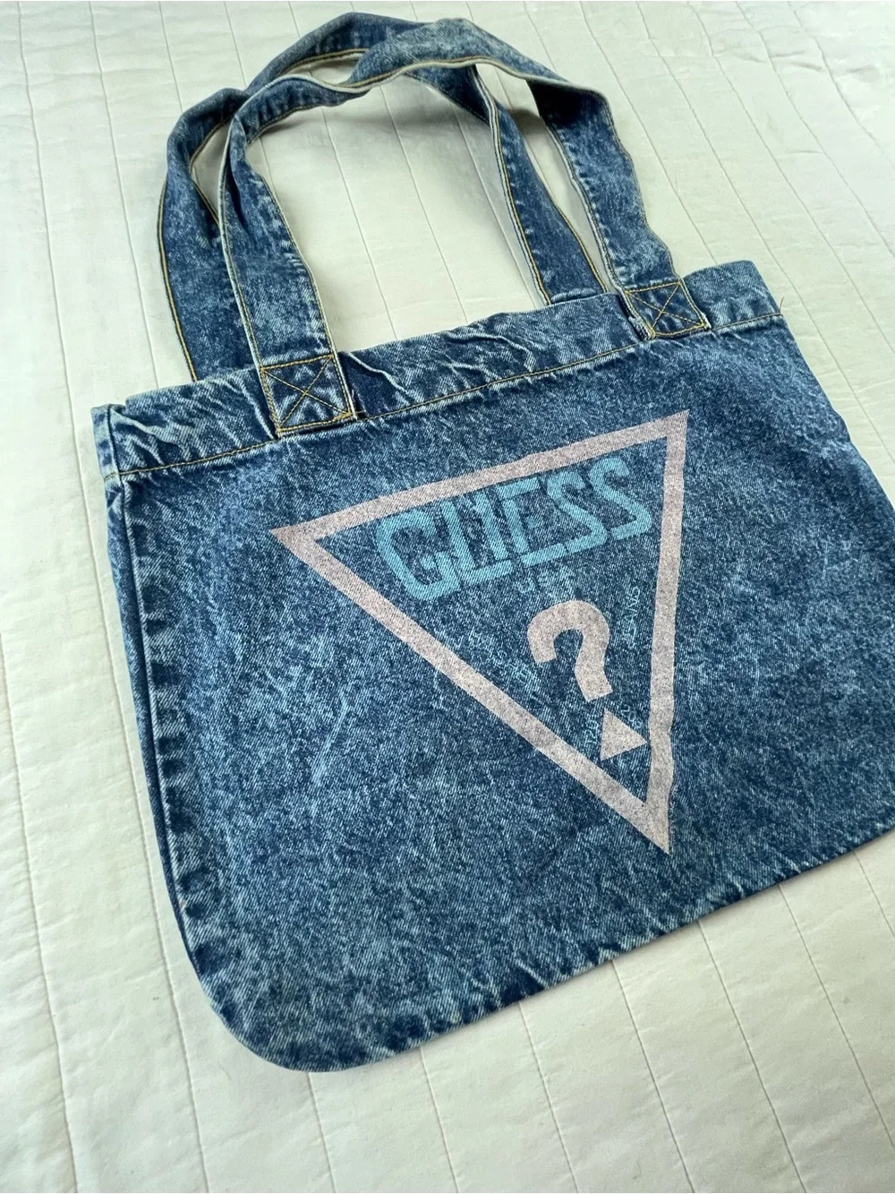 VTG 90s GUESS acid washed Denim Tote Bag in Washed Blue with Logo